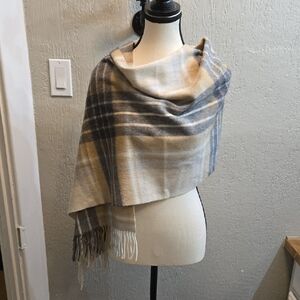 Talbots Plaid Scarf in Cream, Tan, and Gray